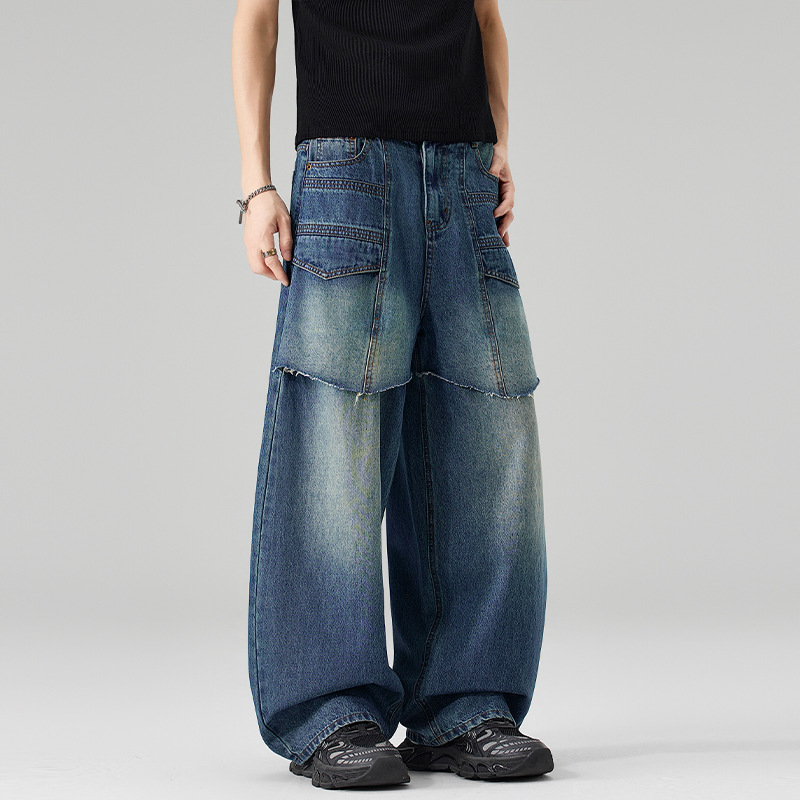 Men'S Fashion With Baggy Jeans - Men's Blue Spliced Casual Trendy Simple
