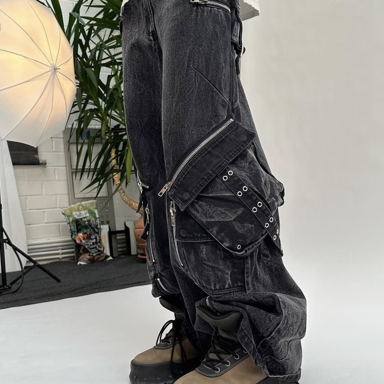 Y2K Black Gothic Punk Multi-Po - Men'S Fashion With Baggy Jeans review and price