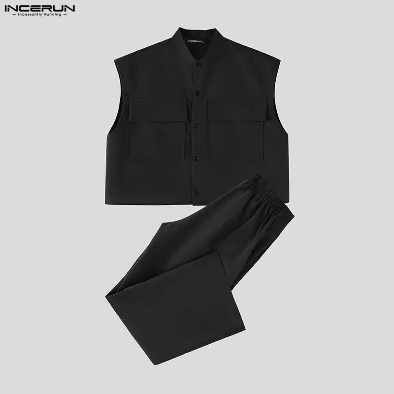 INCERUN Men Sets Solid Sleevel - Mens Fashion Style review and price