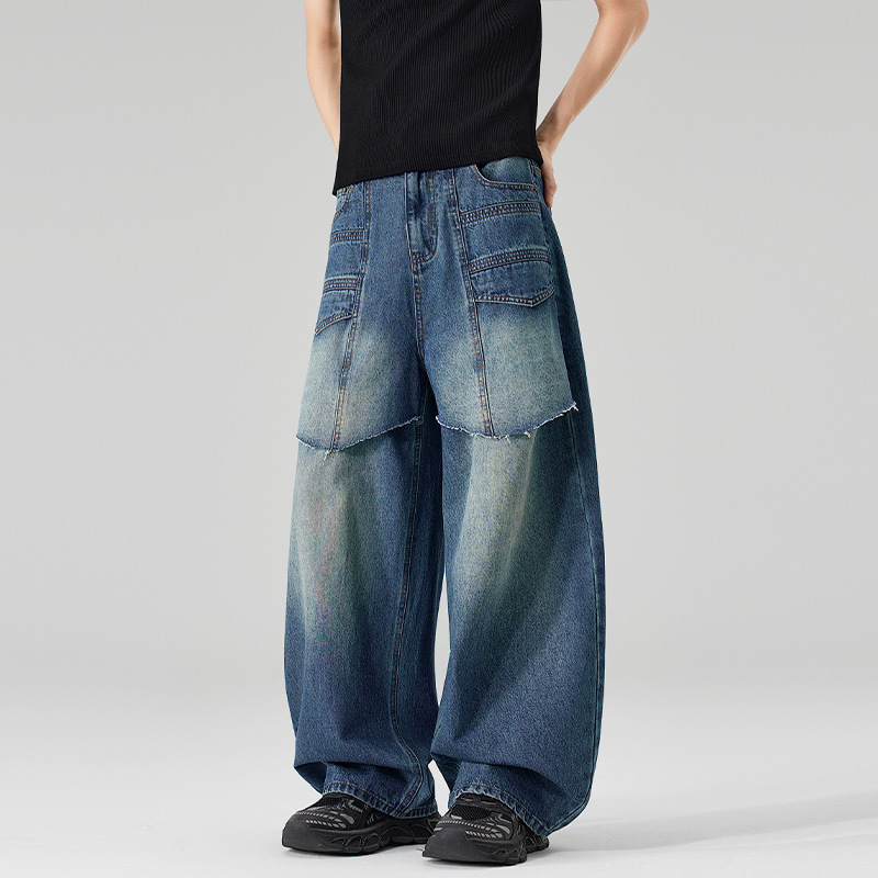 Men's Blue Spliced Casual Tren - Men'S Fashion With Baggy Jeans review and price