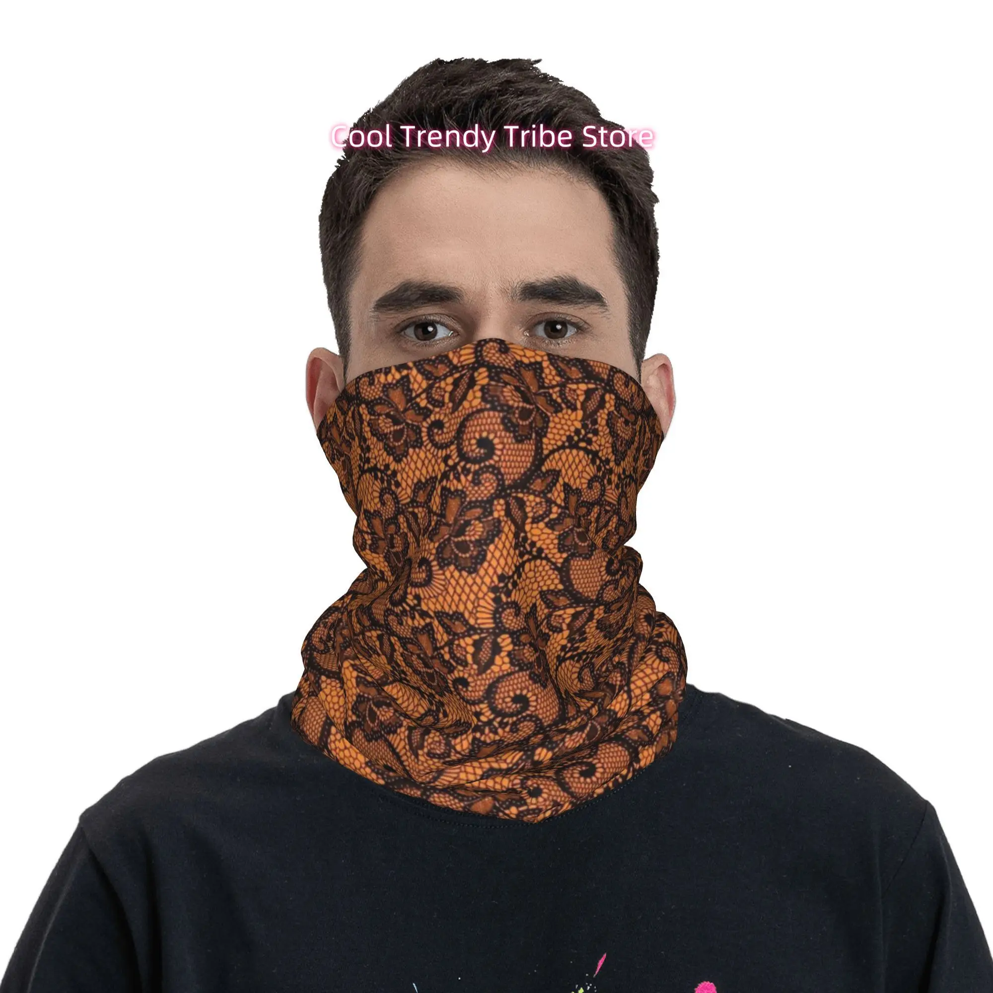 Orange Black Lace Floral Gothi - Men'S Fashion Head Scarf review and price