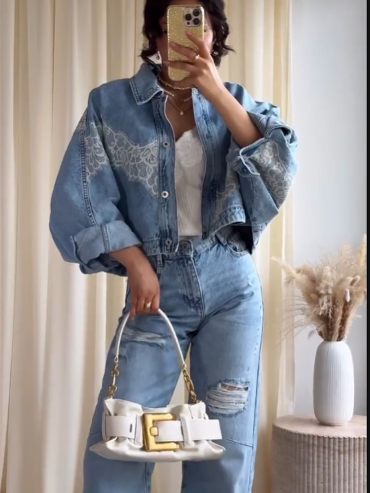 HH Spring Women Chic Single-br - Denim Jacket Vintage review and price