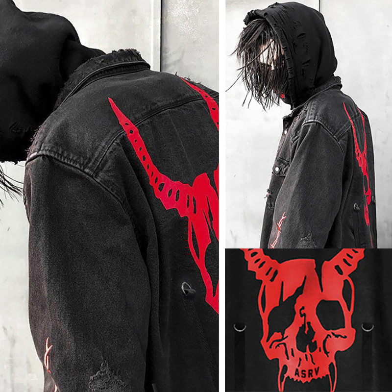 Skull Printing Denim Jacket Me - Denim Jacket Vintage review and price