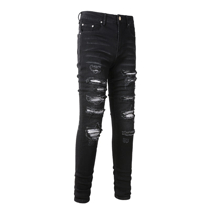 Men Pleated Patch Biker Jeans  - Skinny Jeans Ripped review and price