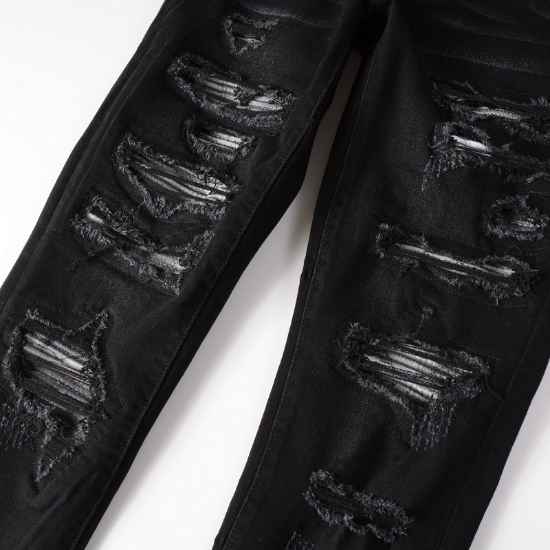 Men Pleated Patch Biker Jeans  - Skinny Jeans Ripped review and price
